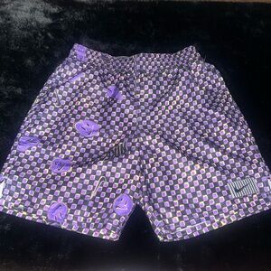 Purple Checkered Nike Swim Trunks with Smiley Faces